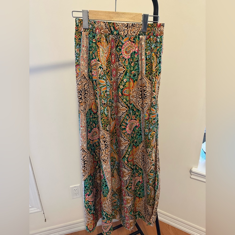 Patterned Maxi Skirt w/ Side Slit
